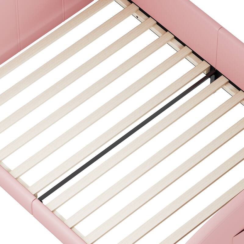 Twin size Upholstered Rabbit-Shape Princess Bed ,Twin Size Platform Bed with Headboard and Footboard,Pink