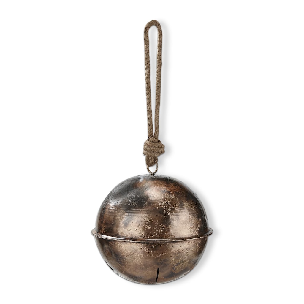 Sleigh Bell Extra Large Tree Ornaments Holiday Decor Antique Brass Gold Iron 8 in H x 8 in Dia