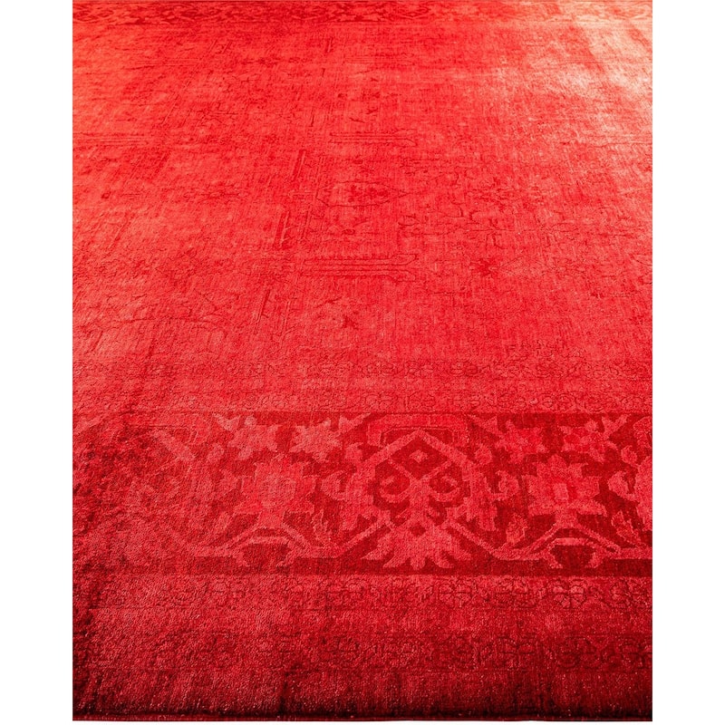Overton Hand Knotted Wool Vintage Inspired Modern Contemporary Overdyed Red Area Rug - 12' 0" x 17' 10"