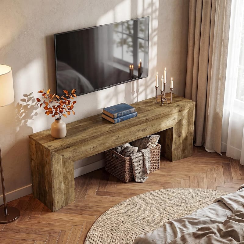 63-Inch TV Stand for 55/60/65/75" TVs, Rustic Brown Wood TV Console/Entertainment Center - 63" W x 13.8" D x 23.6" H