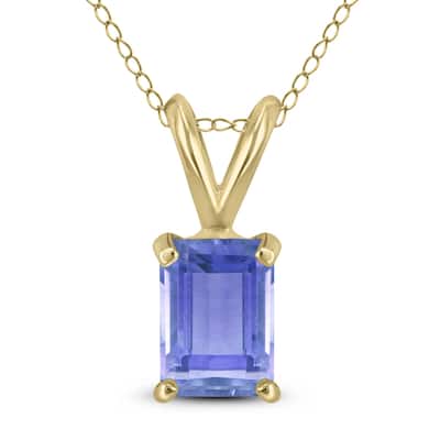 Marquee 14K Yellow Gold 6x4MM Emerald Shaped Tanzanite Pendant