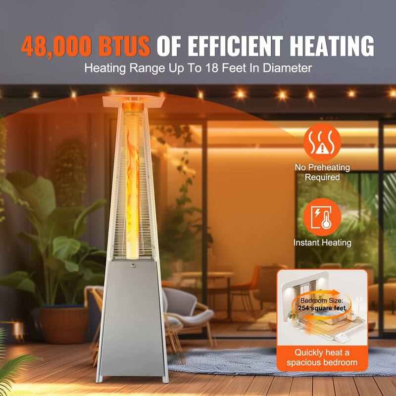 Outdoor Propane Patio Heater 48000 BTU with Wheels Stainless Steel and Adjustable Heat Control - 20.59x22.64x84.25in