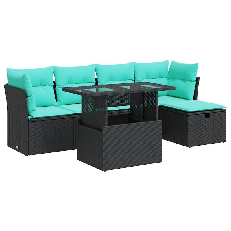 vidaXL Patio Sofa Set with Cushions and Table Outdoor Garden 6 Piece Poly Rattan
