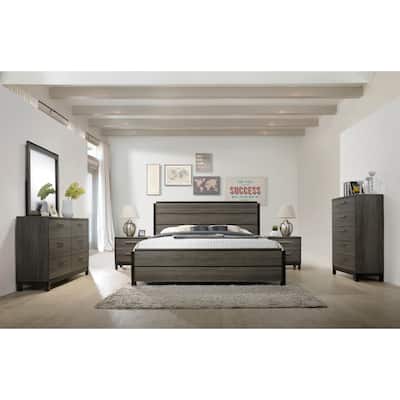Ioana Antique Grey Wood 6-piece Queen Size Bedroom Set, Dresser, Mirror, 2 Night Stands , Chest