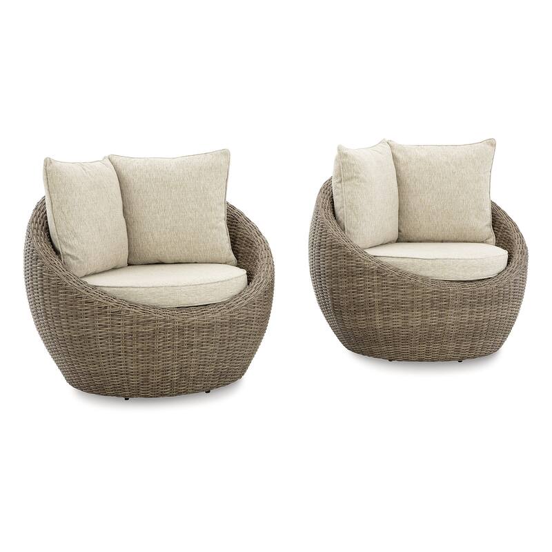 Signature Design by Ashley Danson Brown/Beige Swivel Lounge with Cushion (Set of 2) - 38"W x 37"D x 36"H