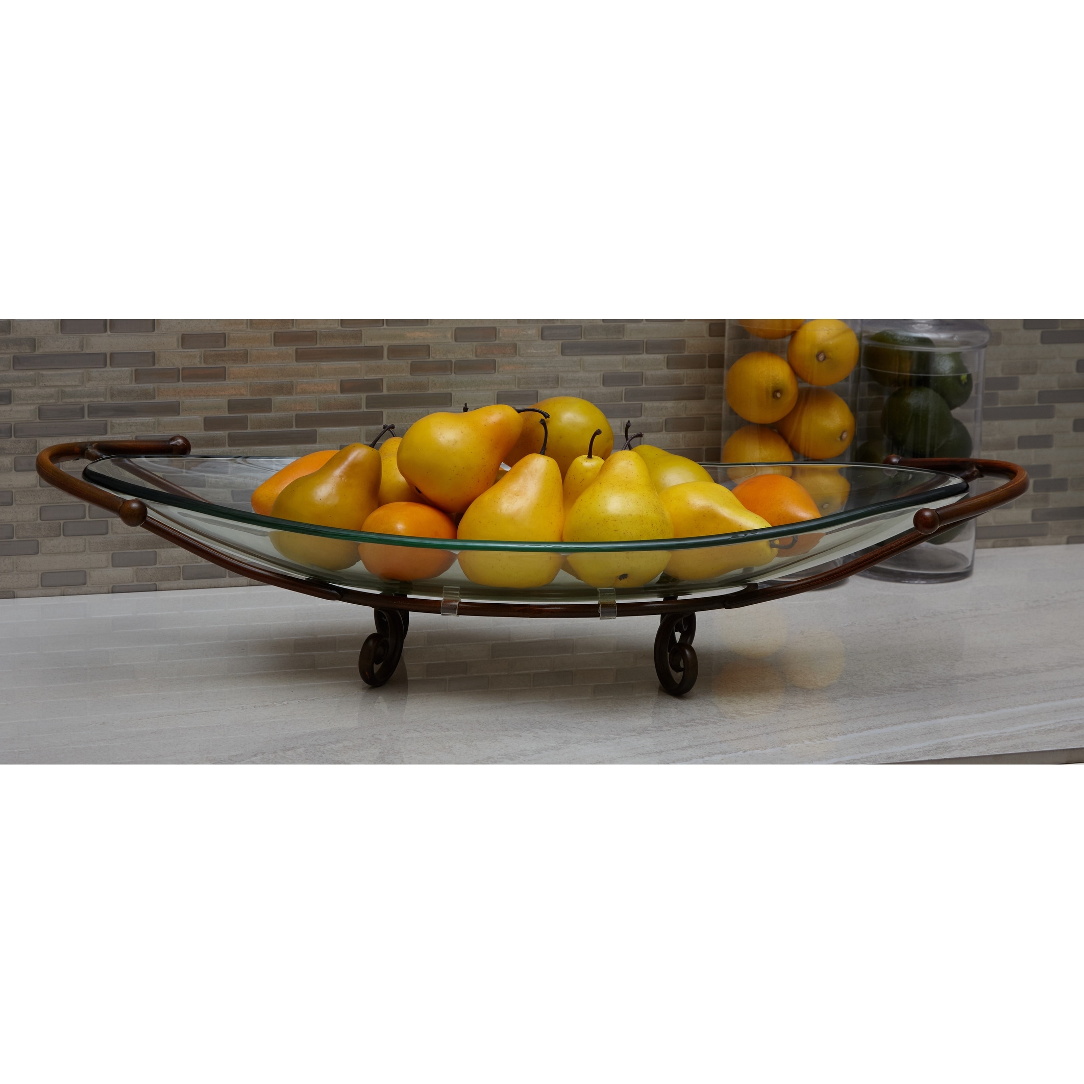 Clear Tempered Glass Kitchen Serving Bowl with Copper Metal Base