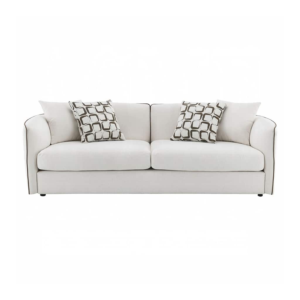 Chenille Upholstered Sofa with 4 Pillows in Beige