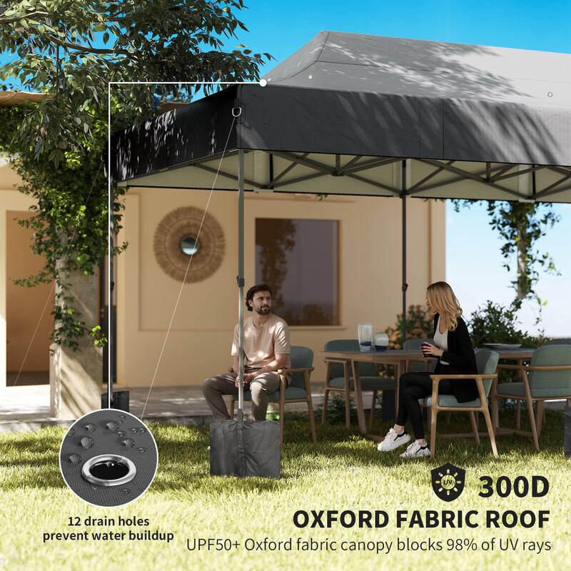Outsunny 10 x 20 ft Pop Up Canopy Tent, Heavy Duty UPF50+ Outdoor Portable Instant Canopy Shelter with Wheeled Carry Bag