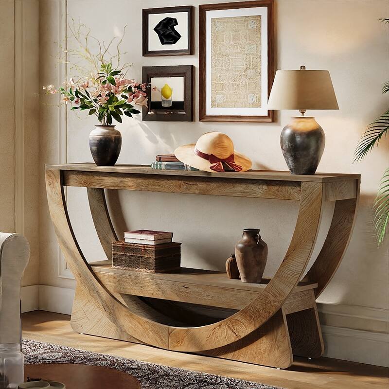 63-Inch Arched Console Table for Entryway, 2-Tier Narrow Long Sofa Table - 63" L x 11.81" W x 31.69" H