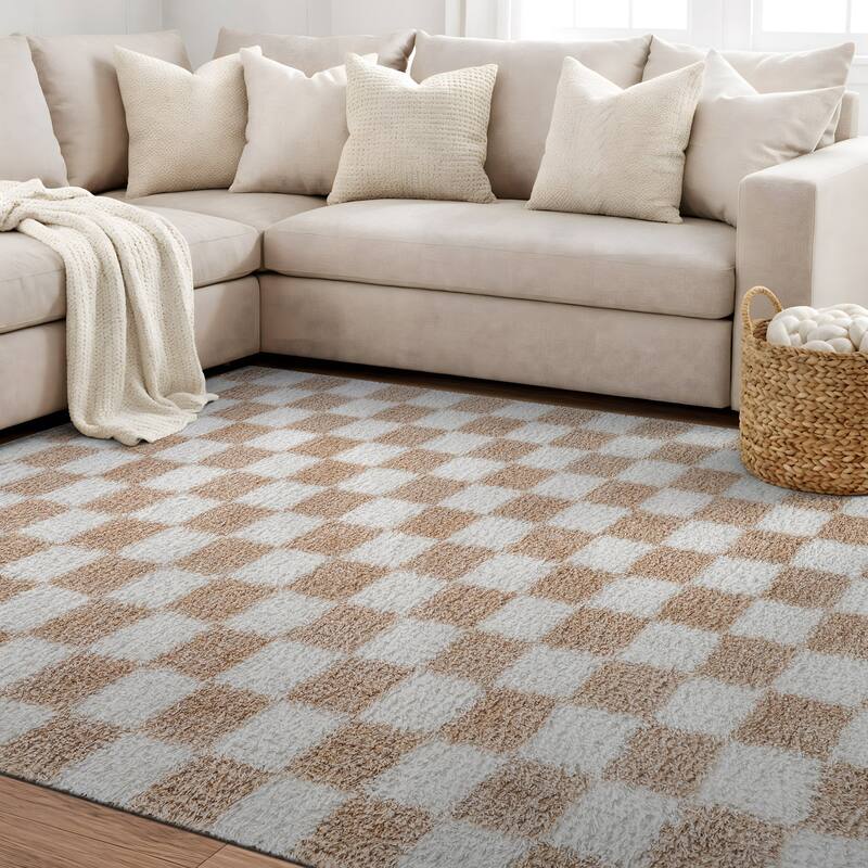 Block Shag Rug - Great for Living Room, Bedroom, or Entryway - Medium Pile, Easy to Clean - Anthracite Dark Gray