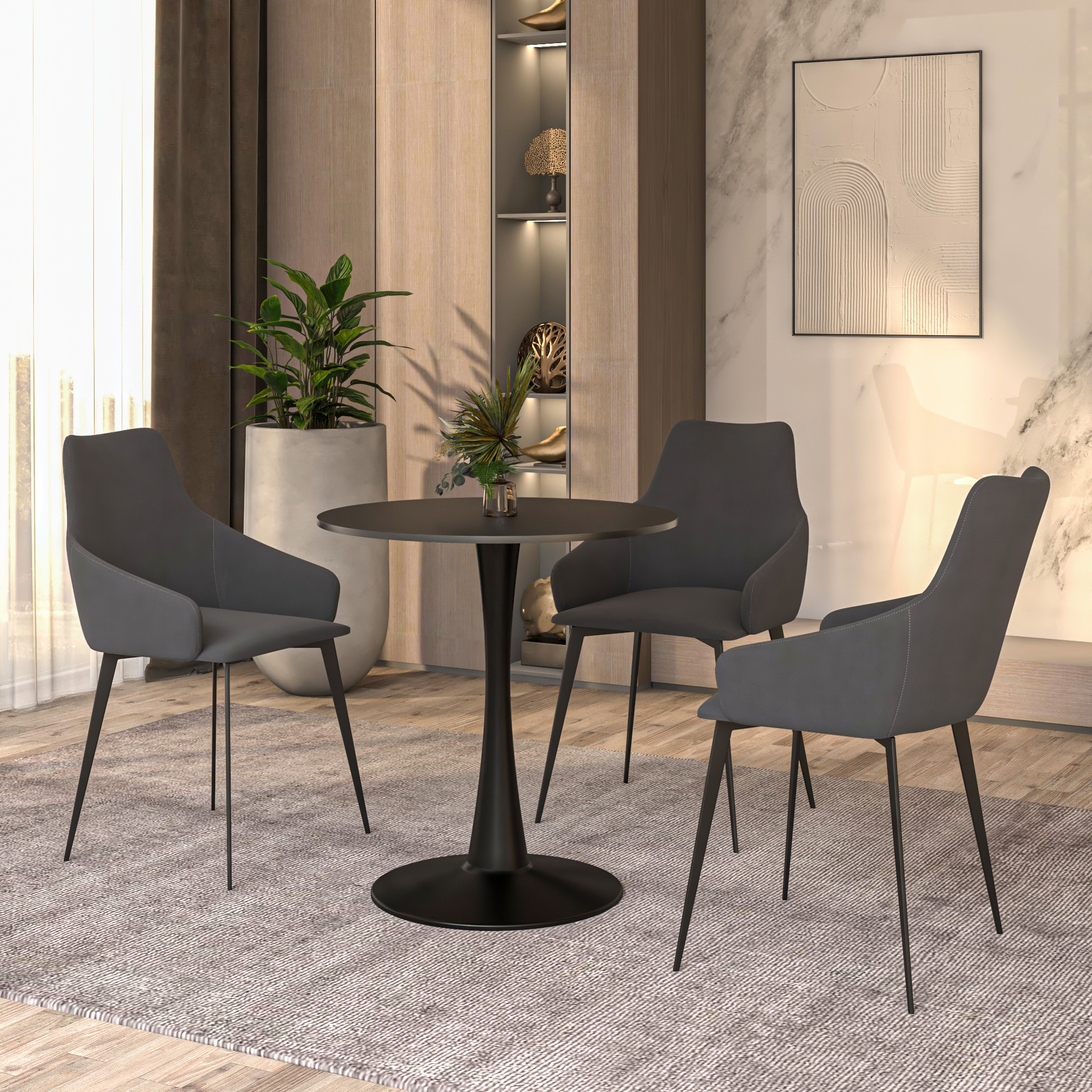 Bristol 27" Modern Round Sintered Stone/MDF Wood Pedestal Dining Table, Small Space Kitchen Table
