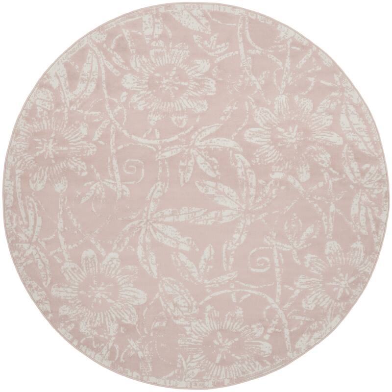 Gugod Power Loomed Distressed Geometric Floral Traditional Stain Resistant Area Rug By HomeRoots - 96' X '96' X '0.39