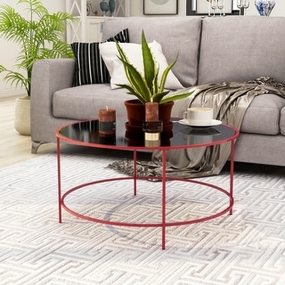 Llewellyn Contemporary 36-inch Glass Top Round Coffee Table by Furniture of America