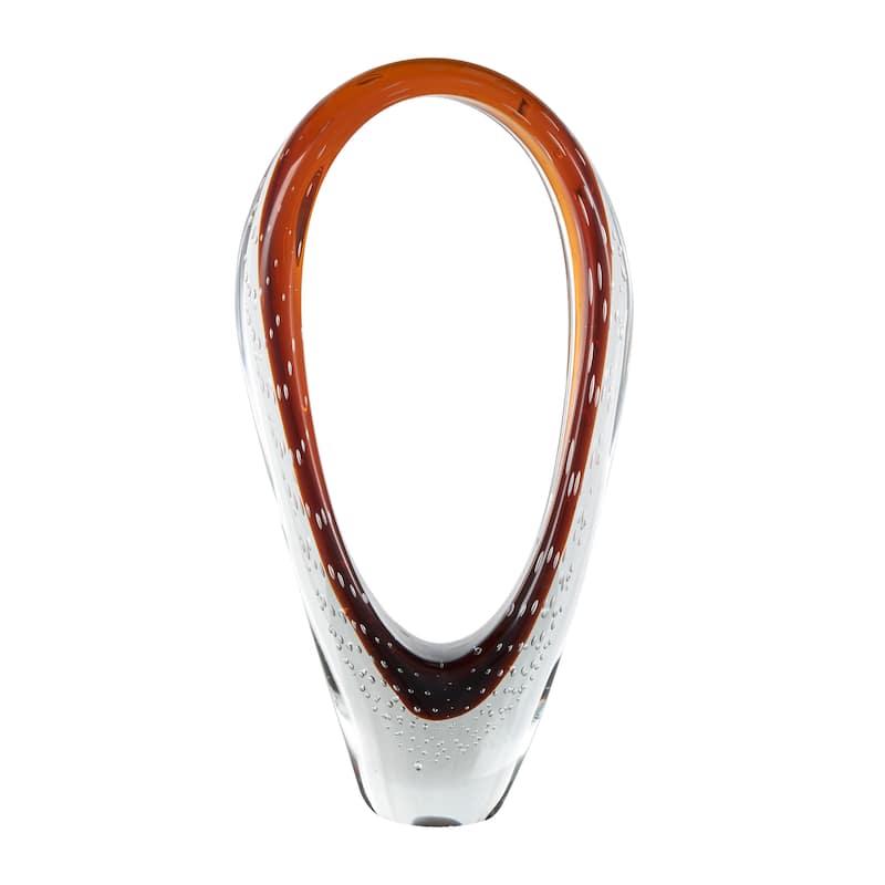 Dark Blue or Copper Glass Cutout Oval Ombre Abstract Sculpture with Bubble Texturing and Clear Accents