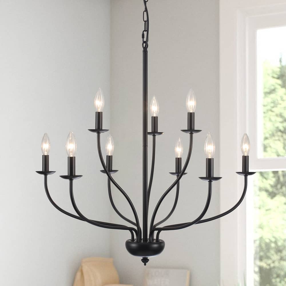 9-Light Candlestick Hanging Linear Chandelier Lighting 2-Tier Ceiling Light Fixture for Kitchen Island