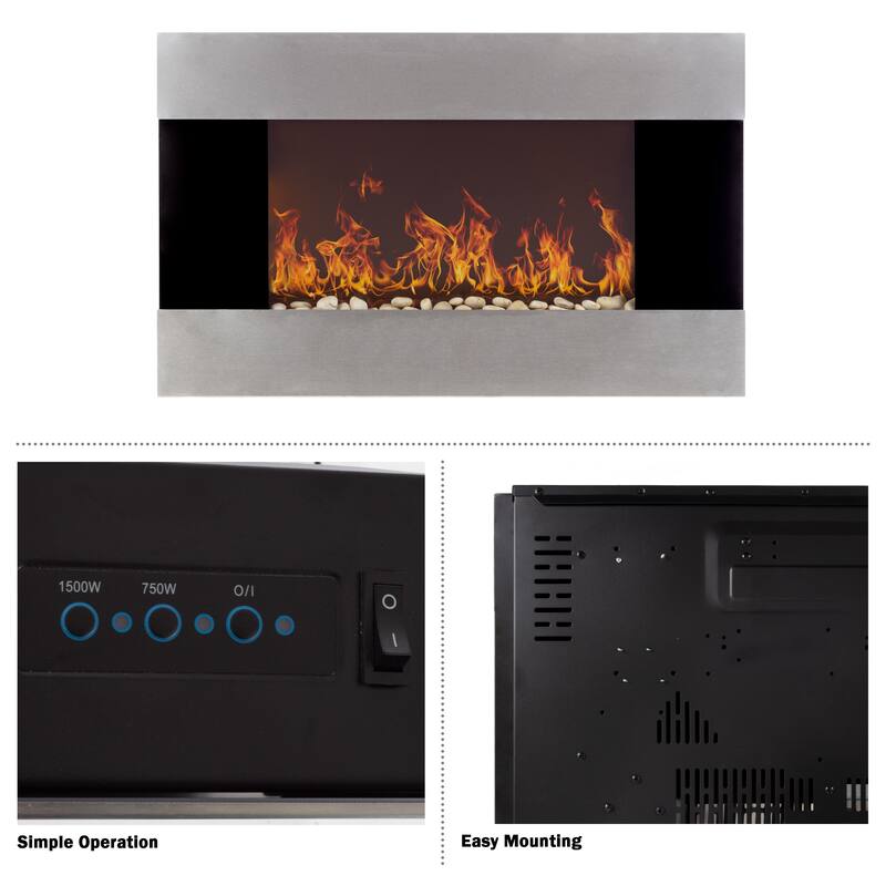 Hastings Home 36-Inch Stainless Electric Fireplace