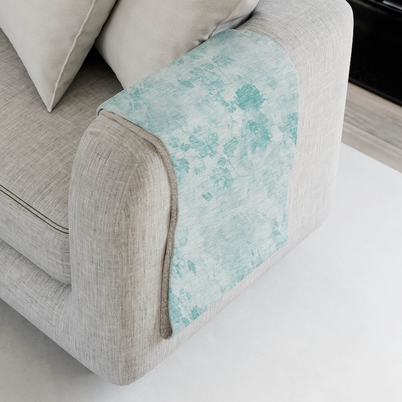 Premium Machine Washable Modern Floral Sherpa Throw Blanket - Aqua - 4'2" x 5'10"
