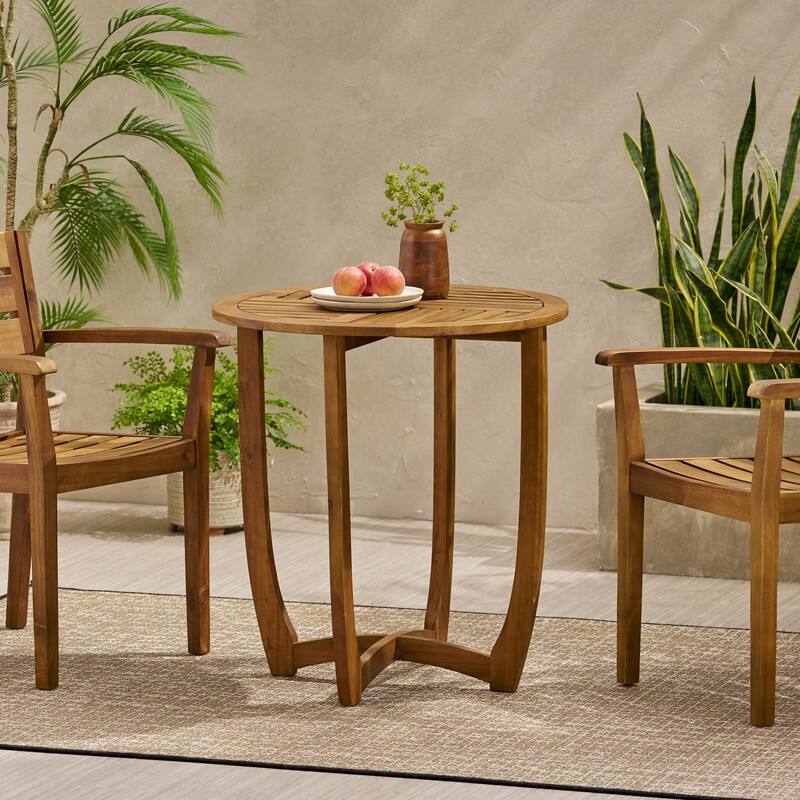 Outdoor Round Acacia Wood Accent Table, 27.5" Teak