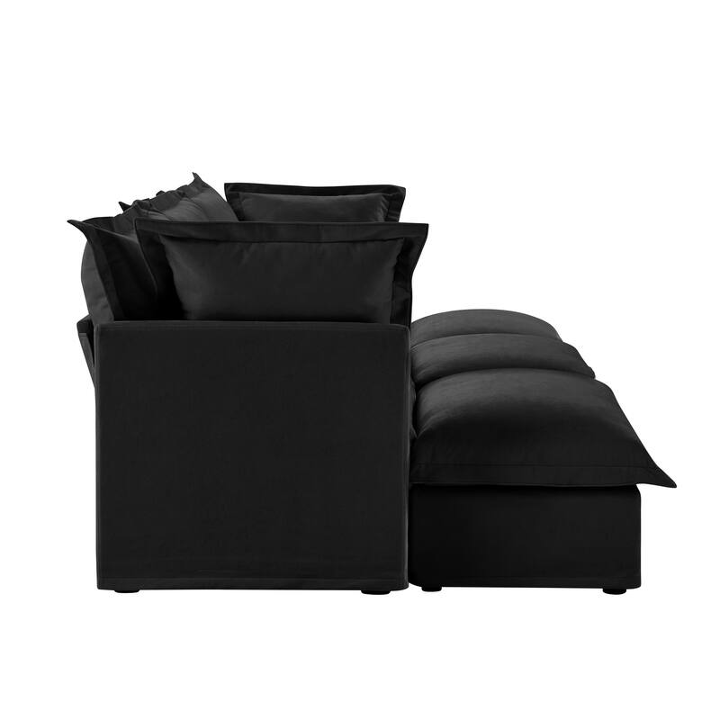Modern 3-seater upholstered sofa with 3 ottomans and 2 pillows