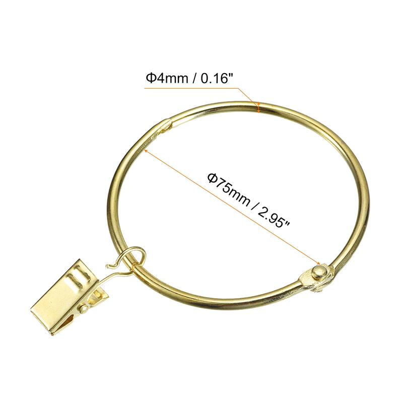 Curtain Rings with Clips, 20pcs - Curtain Clip Rings Hooks - Gold - 3 Inch