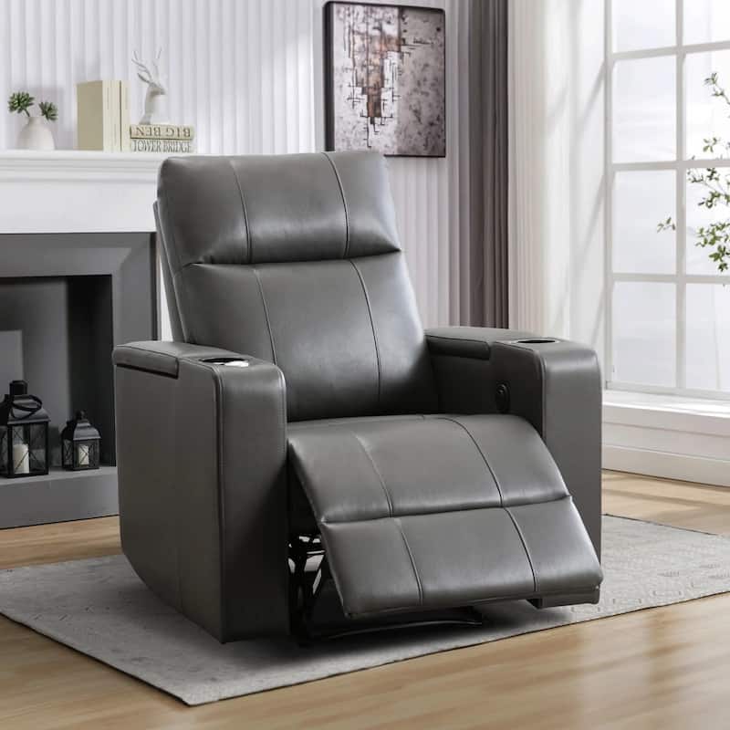 Electric Recliner for Living Room Home Seating Leather Reclining Chair with Cup Holders USB Ports and Hidden Storage