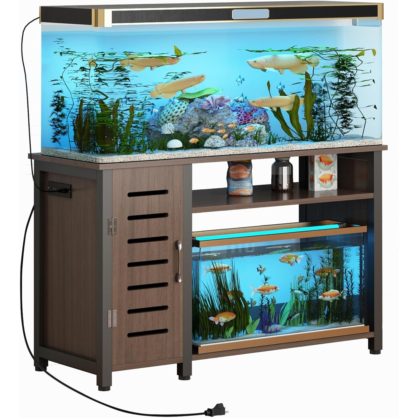 fish tank with all accessories 50-75 Gallon Aquarium Stand Power Outlets and Cabinet for Tank Storage (Double door) this stand supports up to 250 lbs (20 gallons) while blending rustic farmhouse charm with modern durability Oltraman Small Betta Fish Tank,