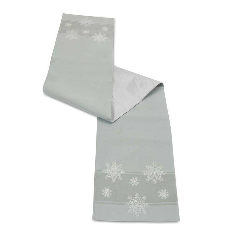 Embroidered Snowflakes Christmas Table Runner - 72" - Pistachio Green