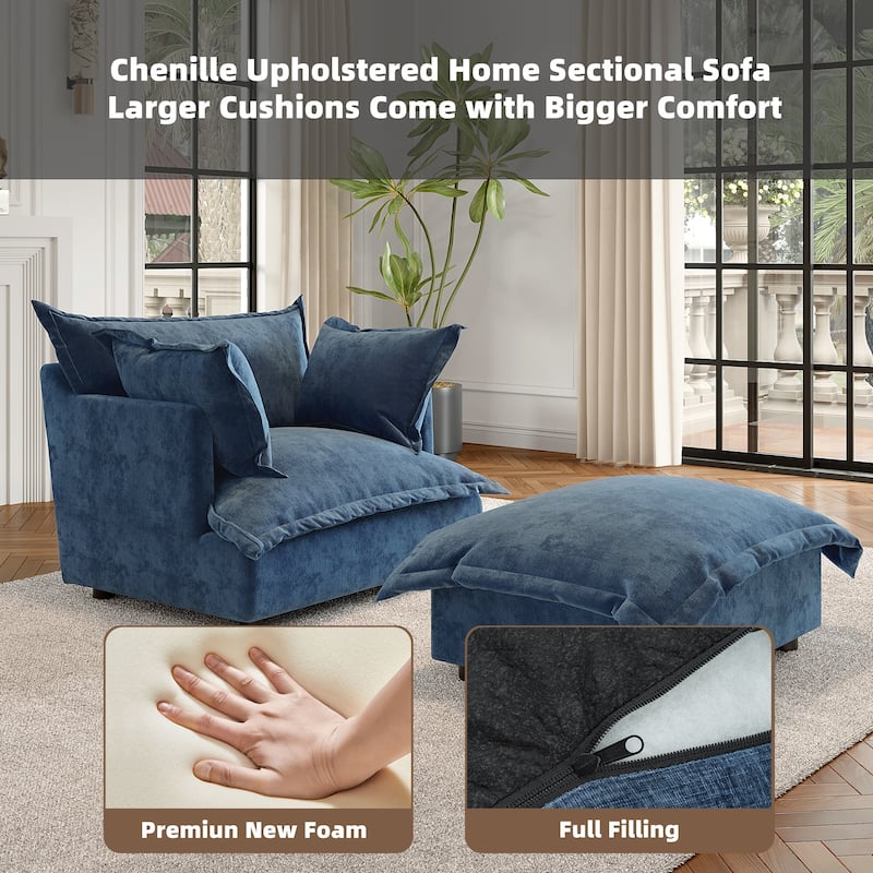 Modern Cloud Chaise Longue Accent Chair with Ottoman set