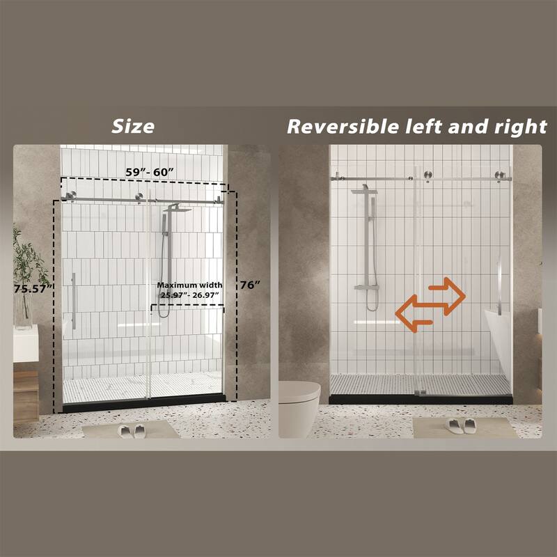 60x76 Inch Frameless Shower Door