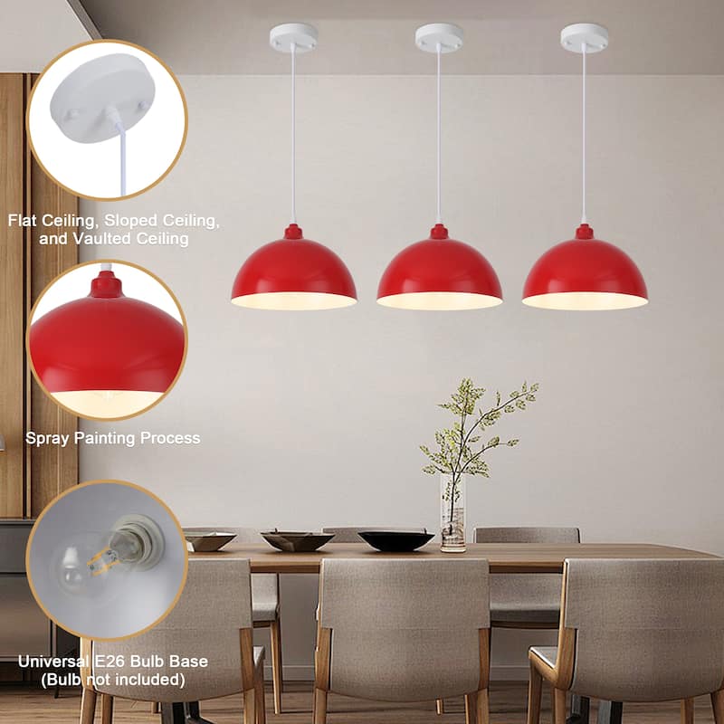 1 - Light 11.8" W Single Dome Pendant for Kitchen Island Dining Room (Set of 3) - W 11.81 in