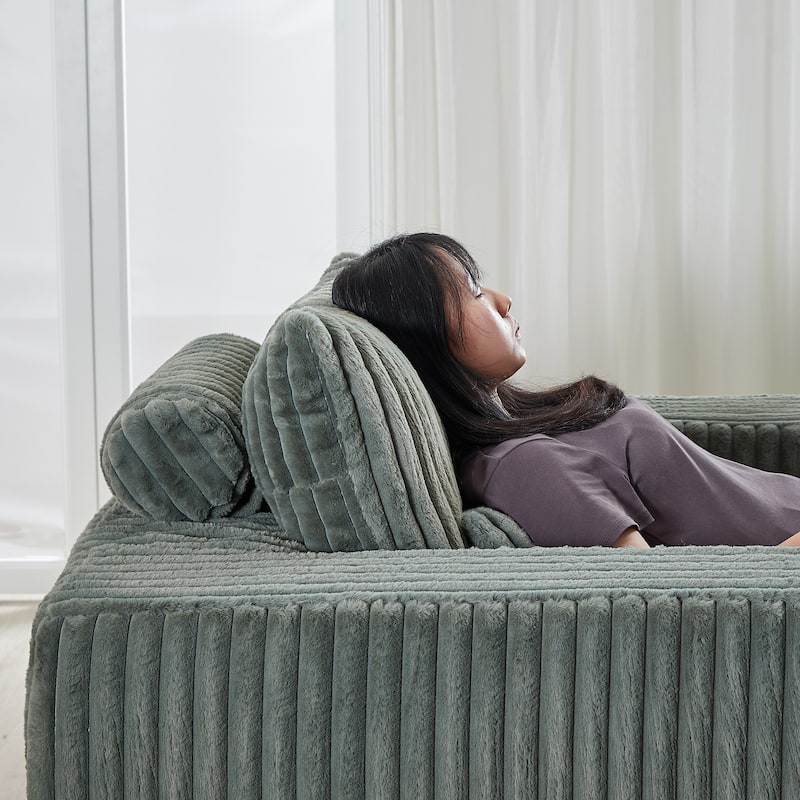 GDFStudio - Amelia Plush Corduroy Recliner Sofa with Removable Footrest for Relaxed Living Room Comfort