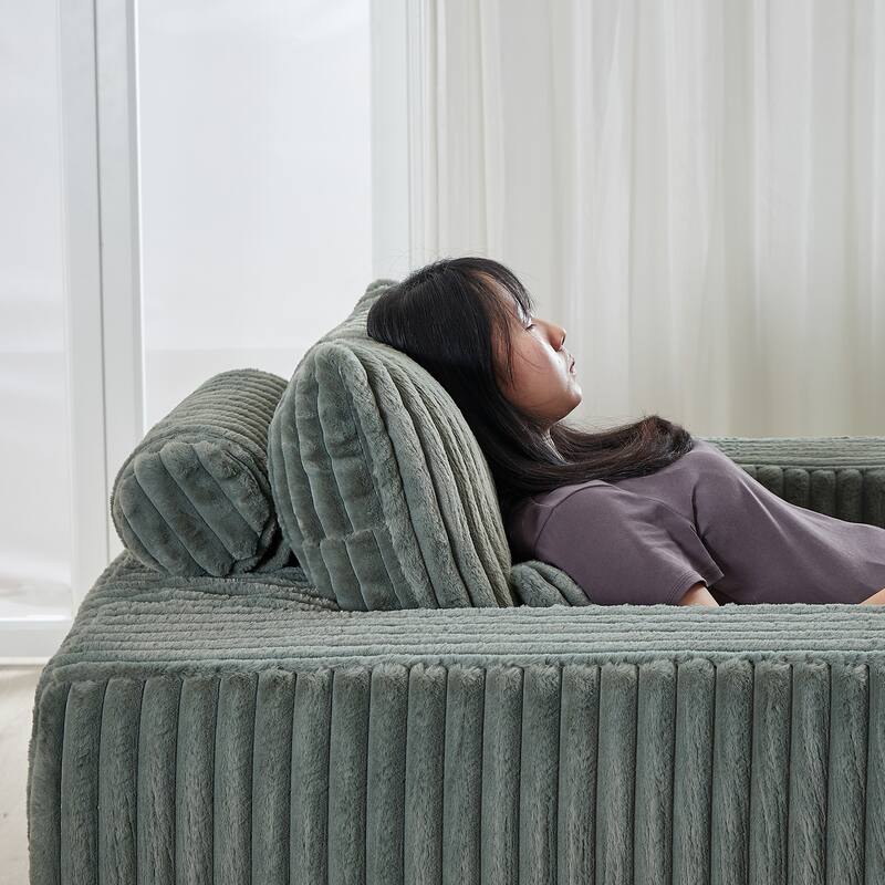 Modern 62.5" Corduroy Sponge Sofa with Removable Footrest, No Assembly Required, Cozy Sleeper Chair for Indoor Spaces