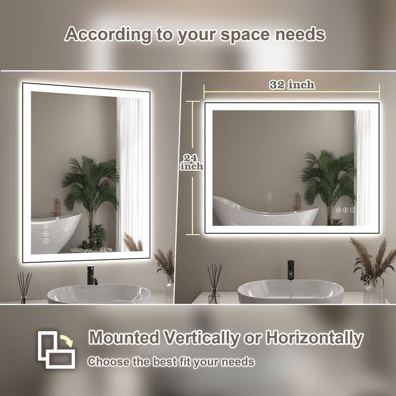 Rectangular Aluminum Framed Backlit and Front Light LED Wall Bathroom Vanity Mirror - N/A