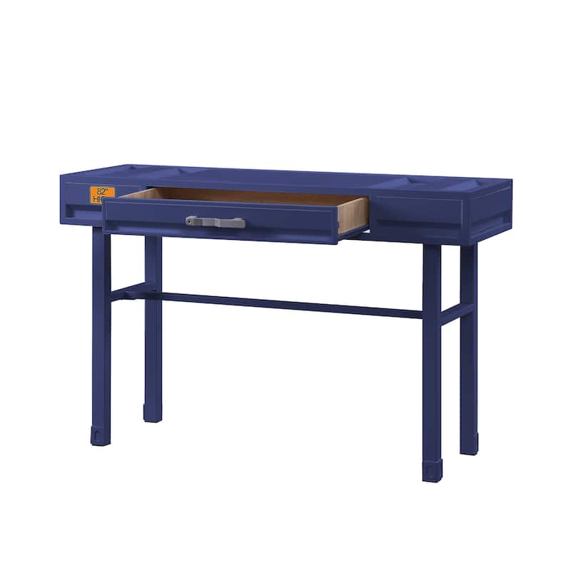 Industrial Style Metal and Wood 1 Drawer Vanity Desk, Blue - 30 H x 47 W x 17 L Inches