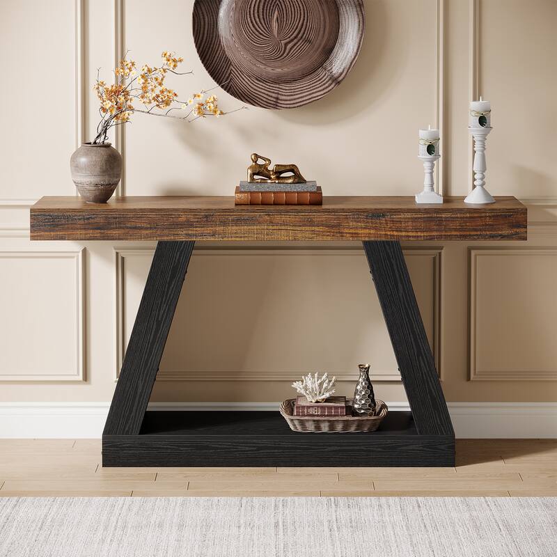 55 Inches Farmhouse Wood Console Sofa Table with Storage - 11.81" D x 55.12" W x 31.5" H