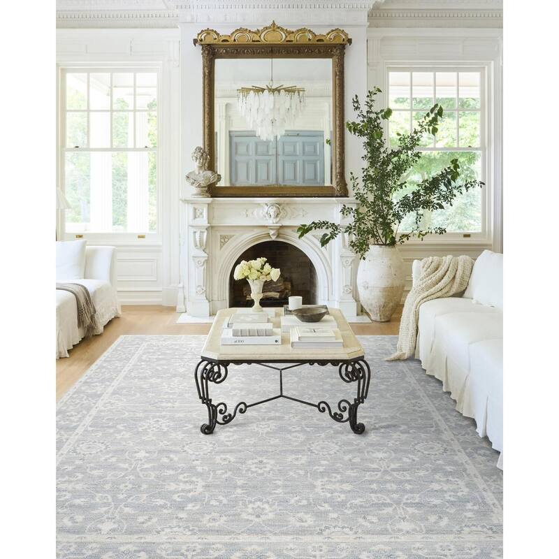 Nabela Noor Home x Livabliss Asha Traditional Area Rug - 6'7" x 9' - Sky Blue/Off-White
