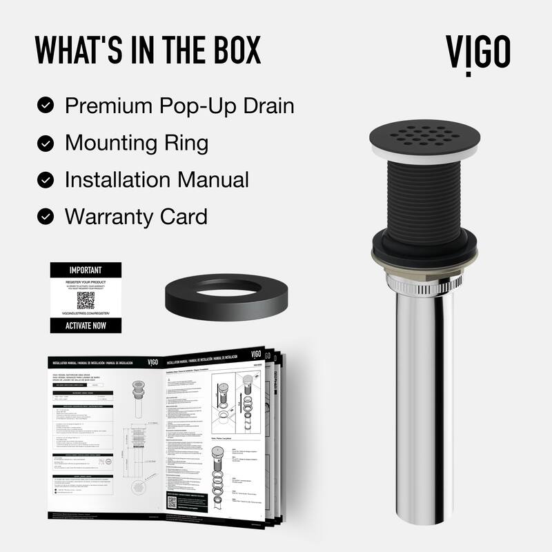 VIGO 1.75" W Vessel Bathroom Sink Grid Drain
