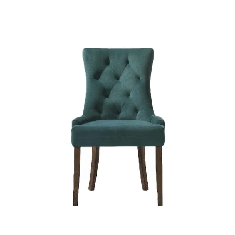 Set of 2 Velvet Upholstered Dining Chairs, Green and Weathered Oak