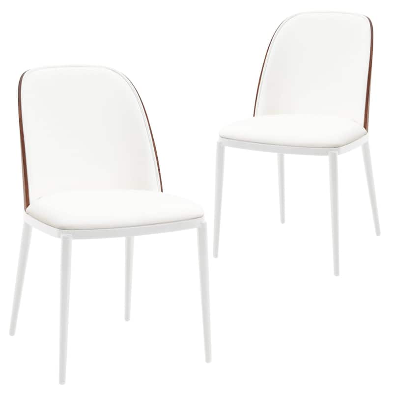 LeisureMod Tule Dining Chair with Upholstered Seat and White Steel Frame, Set of 2