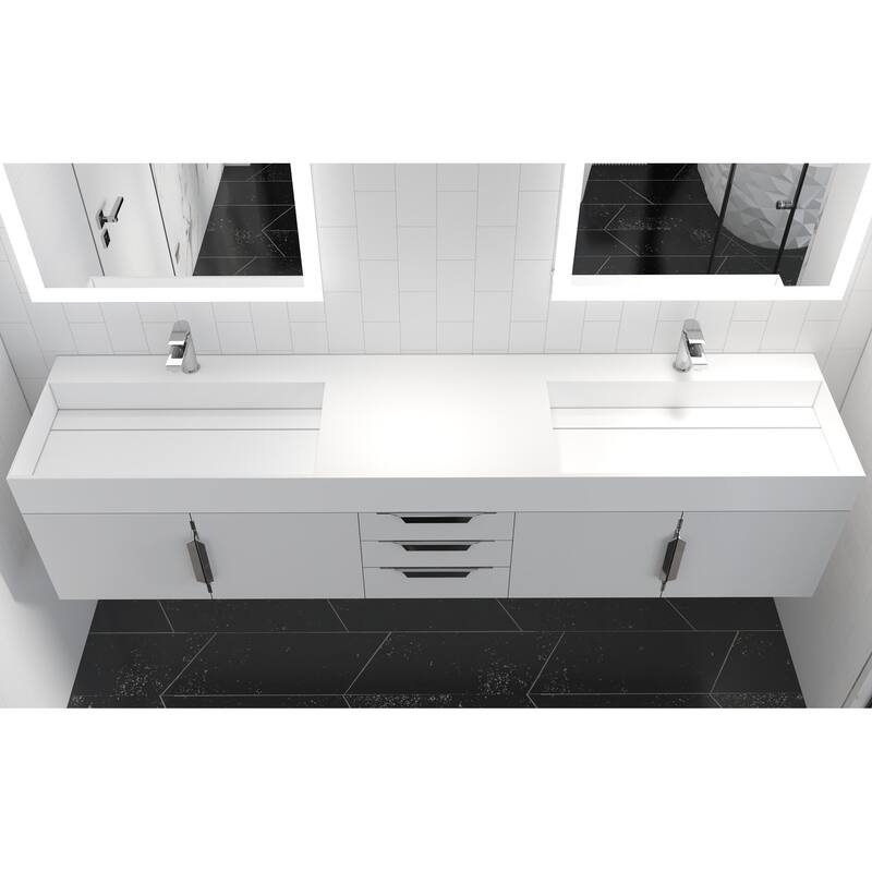 Amazon 84" Wall Mounted Double Bathroom Vanity Set w/ White Top