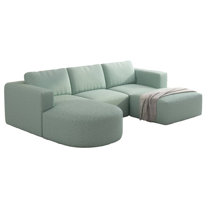 104.32" Yarn Fleece Modular Sectional Sofa Set with Chaise & Ottoman, U-Shaped 5-Seater Sleeper