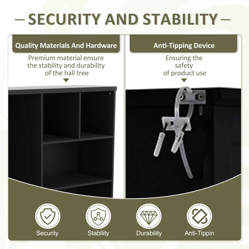 Multi-functional Hall Tree with Storage Shelves Drawers and Cabinet, Hallway Shoe Cabinet with Bench, Coat Rack with Hooks
