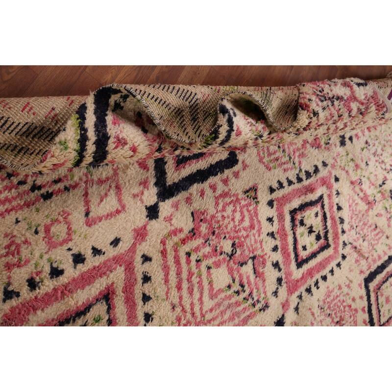 Beige & Pink Moroccan Oriental Area Rug Handmade Wool Carpet - 9'0" x 12'7"