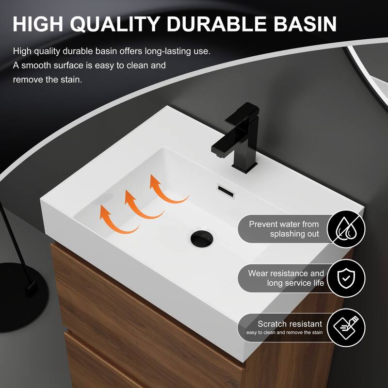 GDFStudio - Lecce Modern Freestanding Bathroom Vanity Set with Resin Sink, 2 Soft Close Drawers & Antirust Hardware