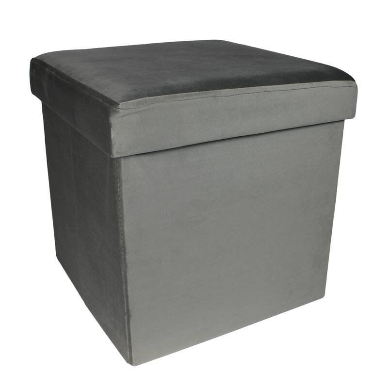 Modern Foldable Fabric Cube Storage Stool Ottoman - Grey