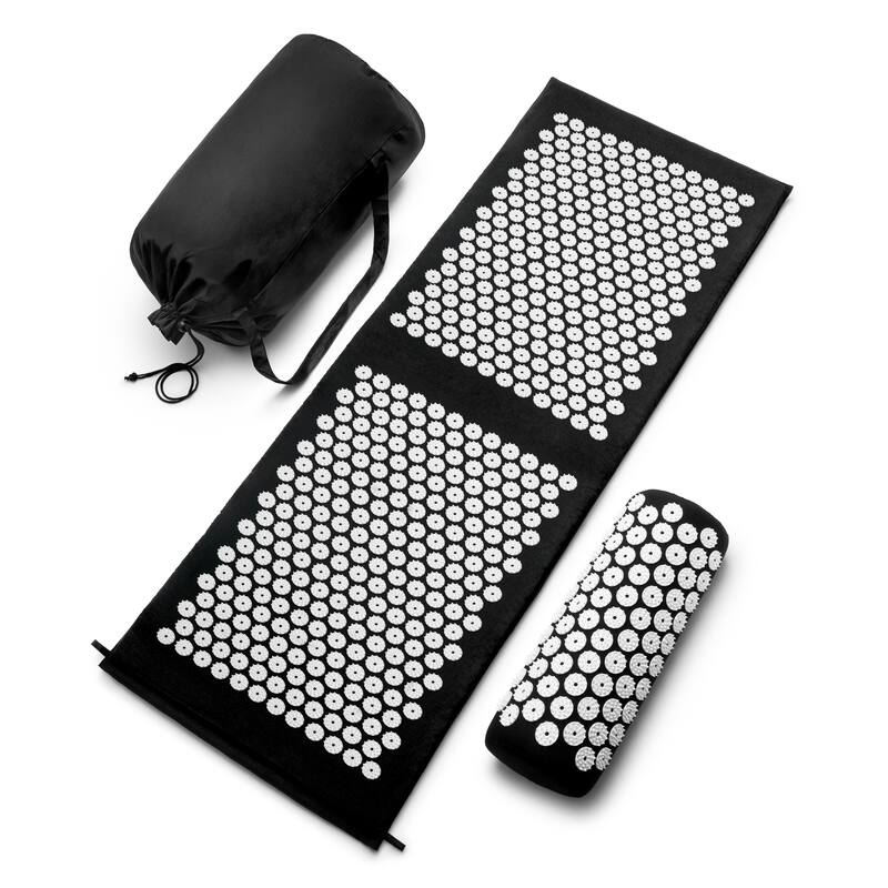 Sivan Health And Fitness Deluxe Acupressure Mat & Pillow Combo Set - Includes Carry Bag - 51" L x 17.5" W x 4" H - White/Black