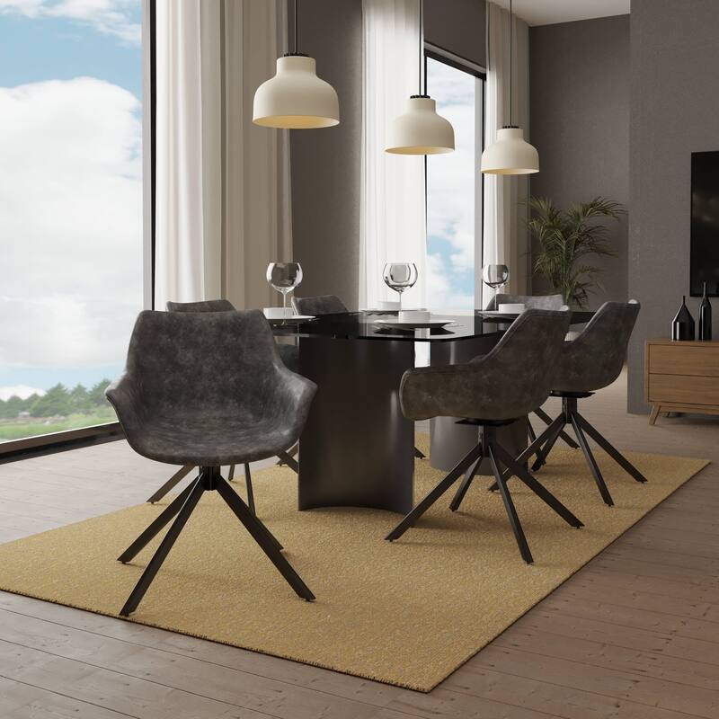 Markley Modern Swivel Dining Chair with Distressed Leather Upholstery, Ergonomic Back, and Black Metal Legs for Home or Office