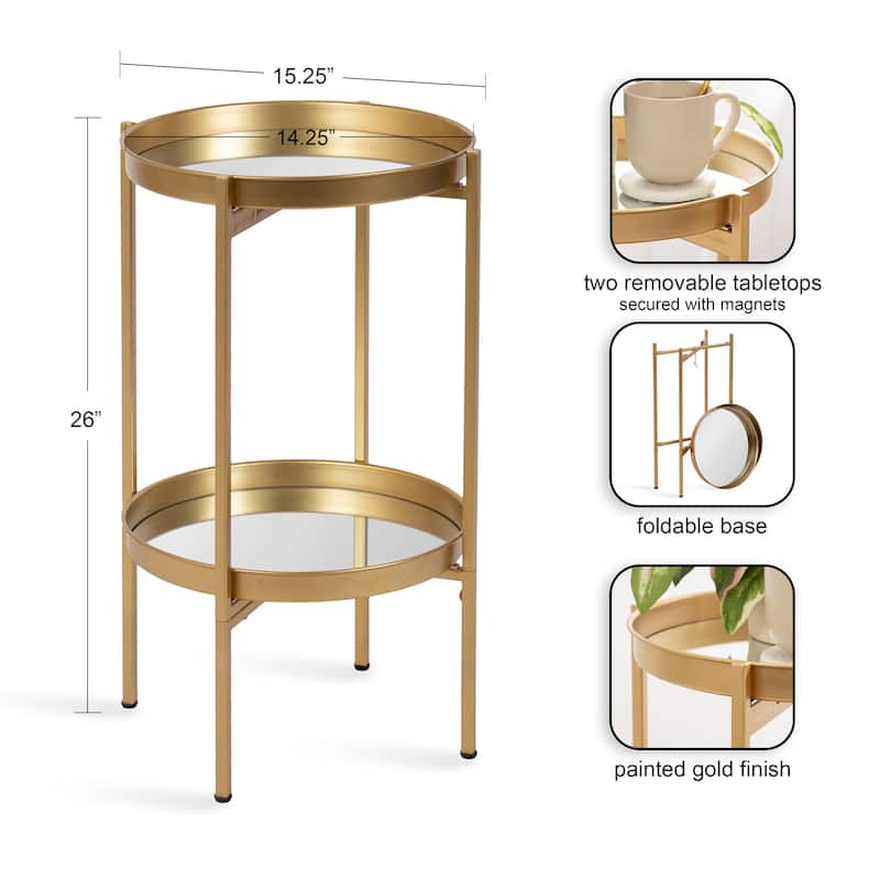 Kate and Laurel Celia Round 2-Tier Metal Foldable Tray Table