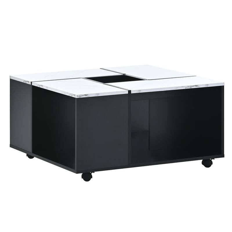 Modern 2layer Coffee Table with Casters, Square Cocktail Table with Removable Tray, UV High