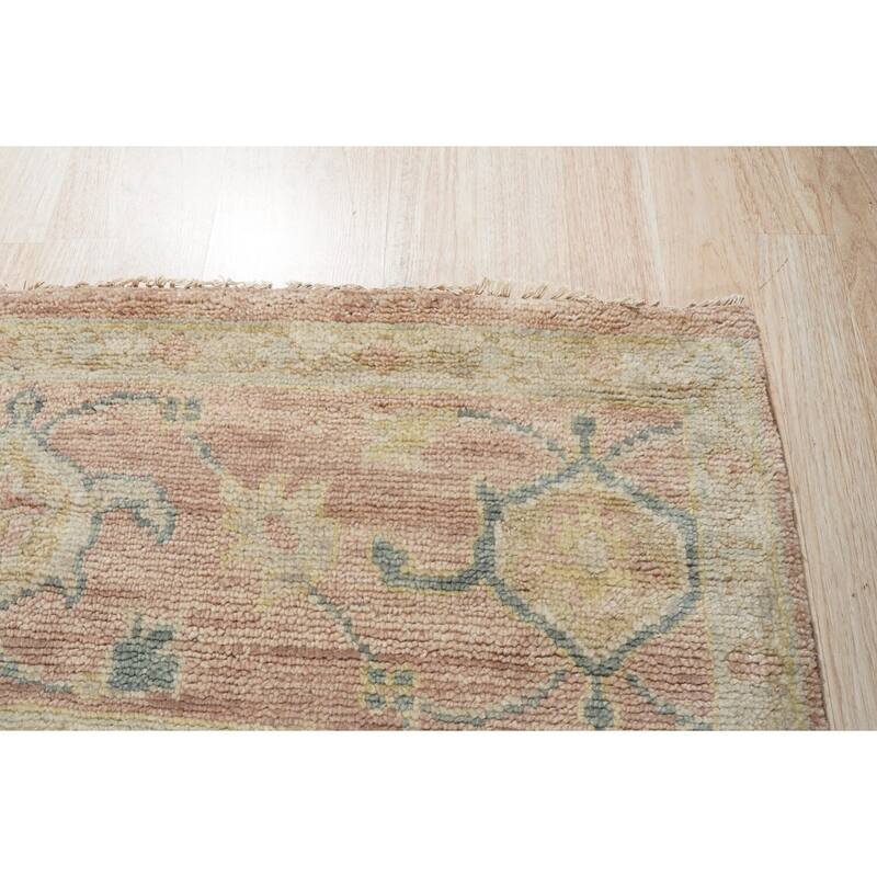 Pink Hand-Knotted Wool Oushak Rug, 9' x 12', plush cozy floor accent - L